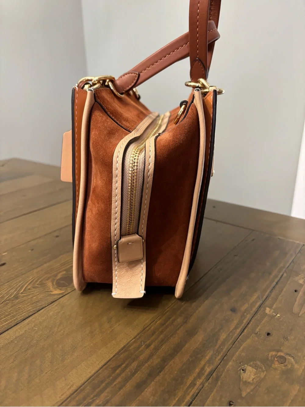 Coach Dreamer Satchel in Sunrise Multi Colorblock Leather and Suede